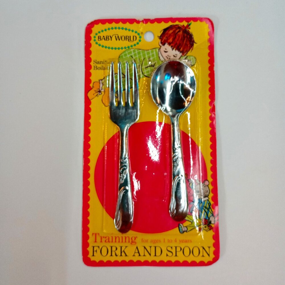 Baby World Training Fork and Spoon Style #6301B Vintage Dishwasher Safe